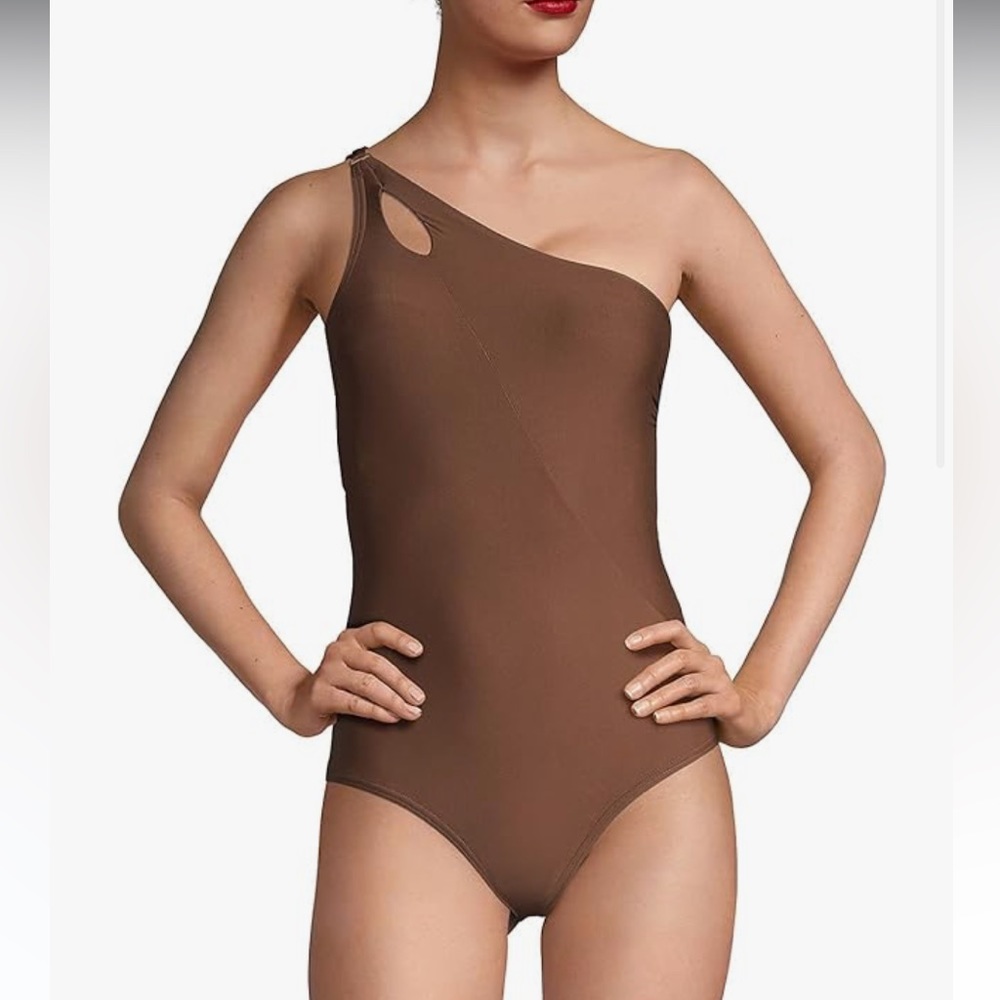Lands End Brown One Shoulder One Piece Swimsuit Sz. 24W NWT